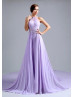 Beaded Halter Neck Lilac Lace Chiffon Beautiful Evening Dress